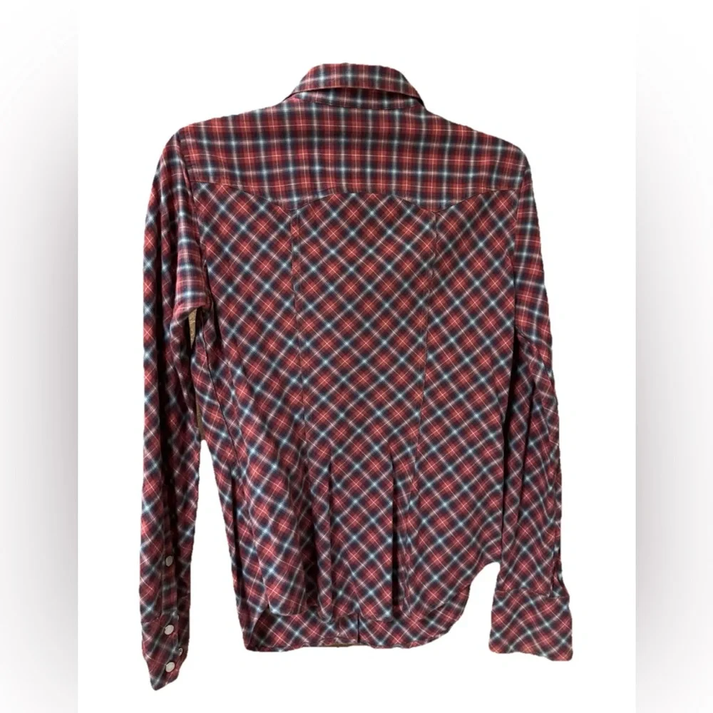 Gap Red & Blue Plaid Western Pearl Snap Long Sleeve Shirt Size 4 Vintage Y2K - Picture 4 of 5